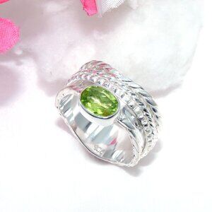 Peridot Gemstone Spinner Ring, 925 Sterling Silver, Handmade, Ring Size:-9US